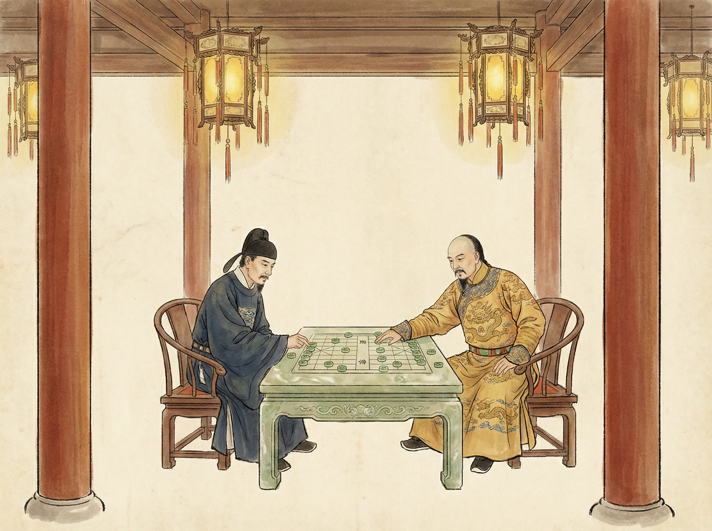 模拟皇帝与大臣在乾清宫御前对弈 四方棋牌新wangzhi官网 的场景