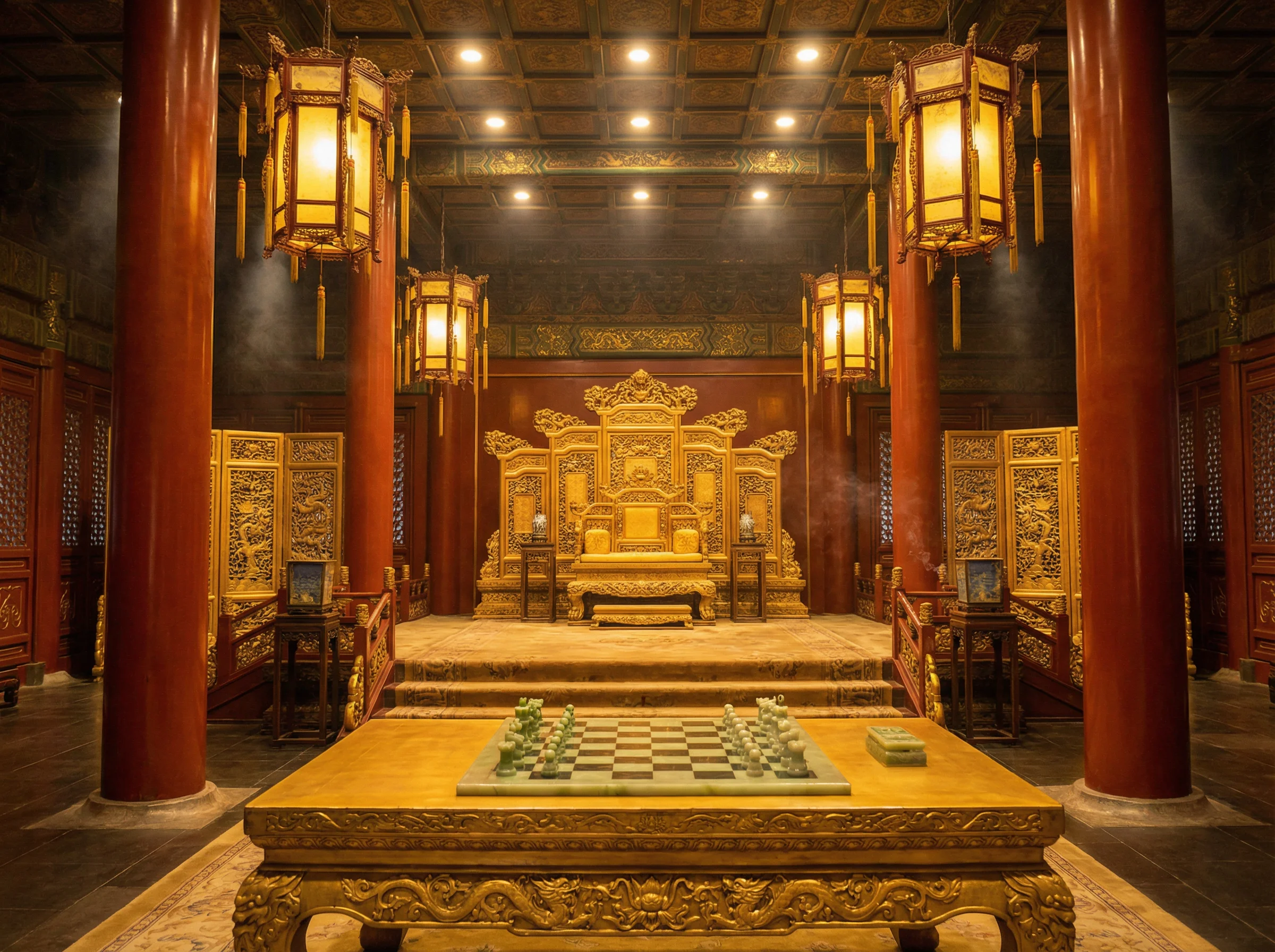 紫禁城金銮殿内景与棋盘 - 四方棋牌新wangzhi官网 帝王弈道